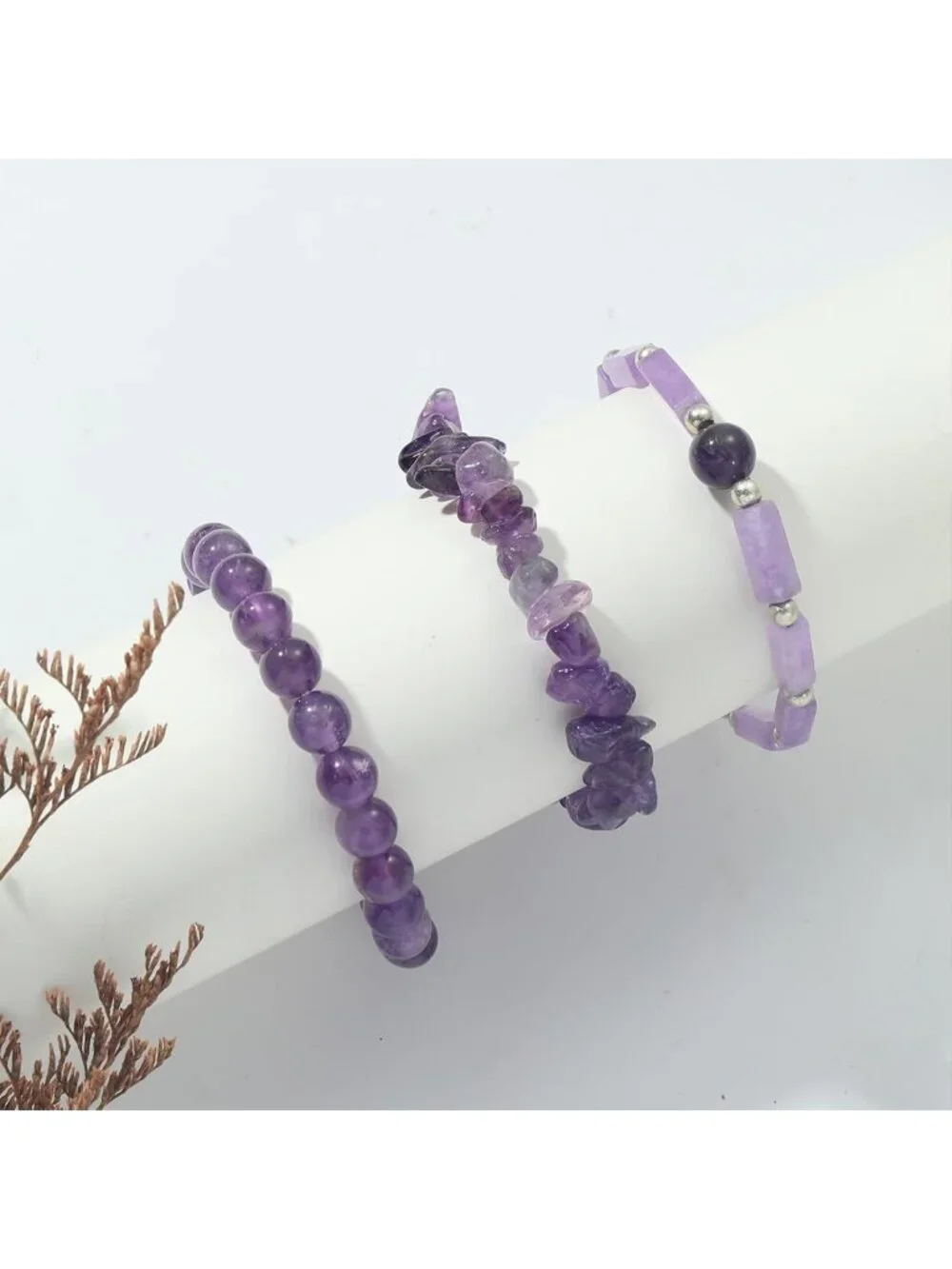 Set of 3 Handmade Natural Stone Beaded Bracelets - 8mm Healing Crystal Jewelry